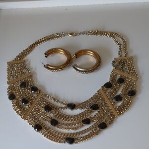 Elegant Gold and Black Necklace and Earring Set